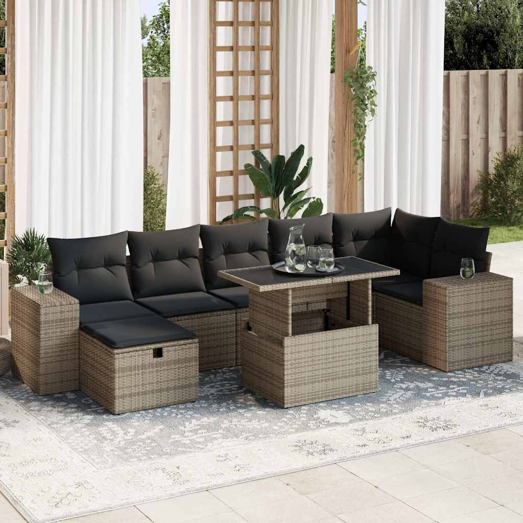 Set Divano da Giardino 5 pz con Cuscini Grigio in Polyrattan