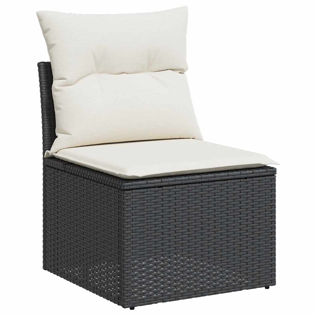 Set Divani da Giardino 9 pz con Cuscini Nero Polyrattan Acacia