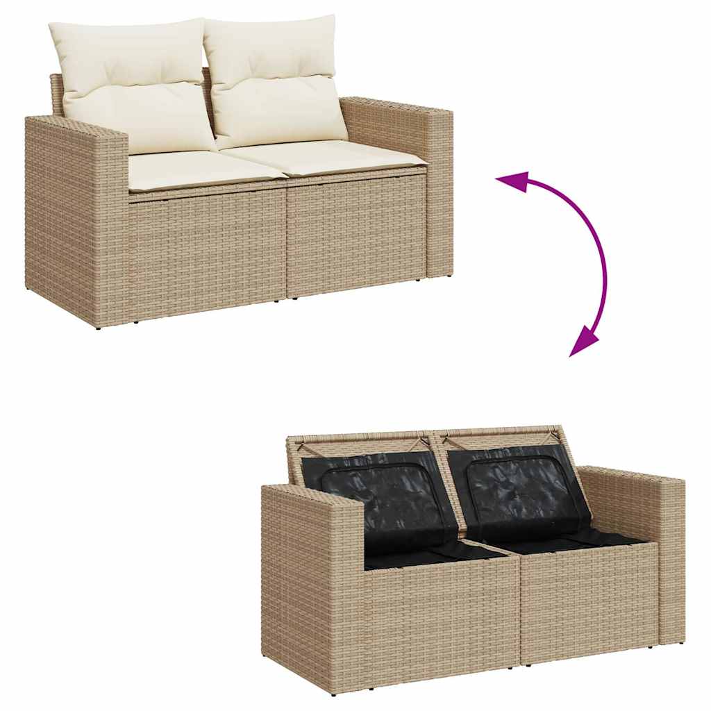 Set Divano da Giardino 6 pz con Cuscini Beige Polyrattan Acacia