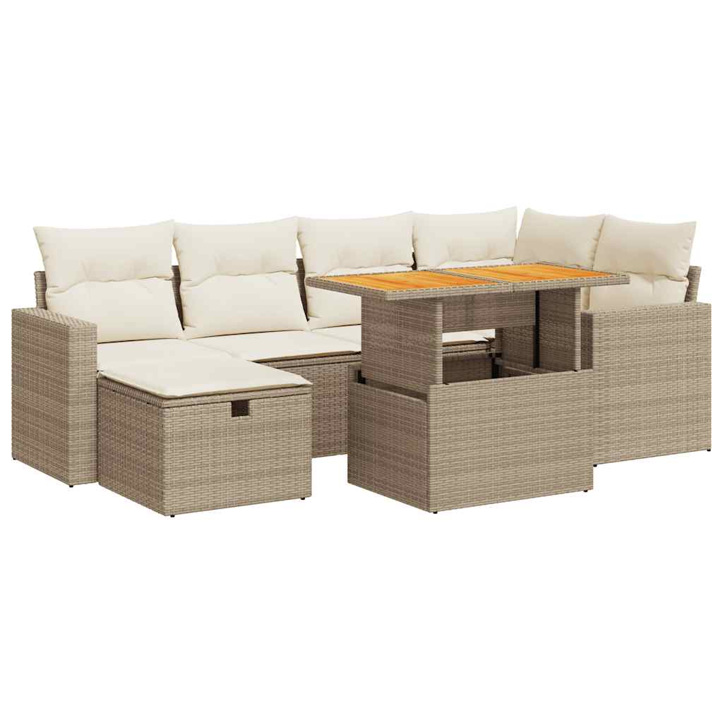 Set Divano da Giardino 8 pz con Cuscini Beige Polyrattan Acacia