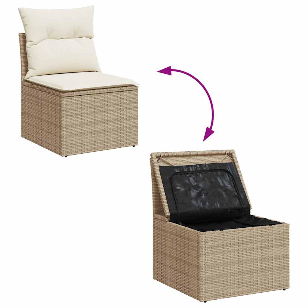 Set Divano da Giardino 8 pz con Cuscini Beige Polyrattan Acacia