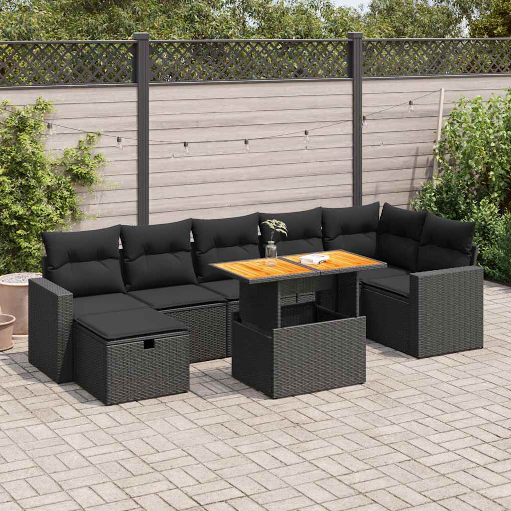 Set Divani da Giardino 5 pz con Cuscini Nero Polyrattan Acacia