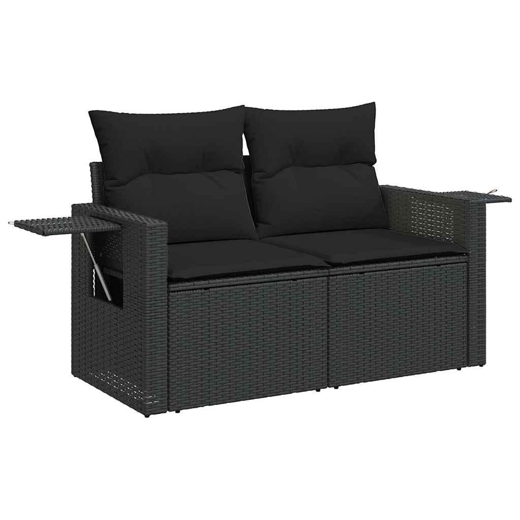 Set Divano da Giardino 6 pz con Cuscini Nero Polyrattan Acacia