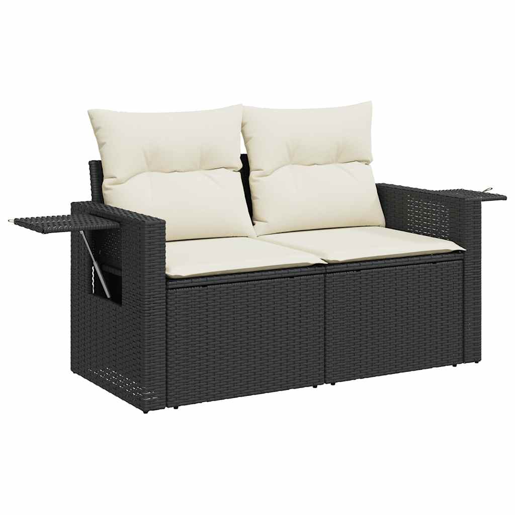 Set Divano da Giardino 6 pz con Cuscini Nero Polyrattan Acacia