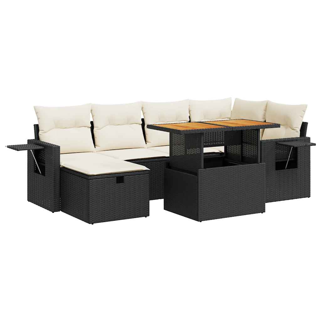 Set Divani da Giardino con Cuscini 8 pz Nero Polyrattan Acacia