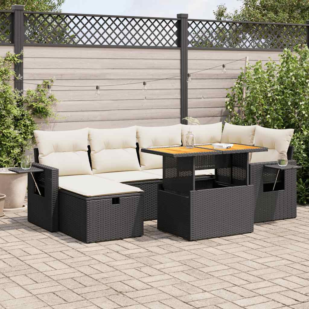 Set Divani da Giardino con Cuscini 8 pz Nero Polyrattan Acacia