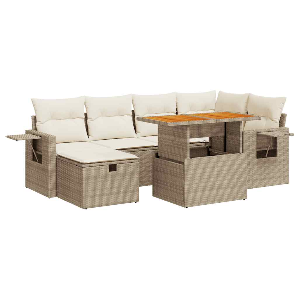 Set Divano da Giardino 8 pz con Cuscini Beige Polyrattan Acacia