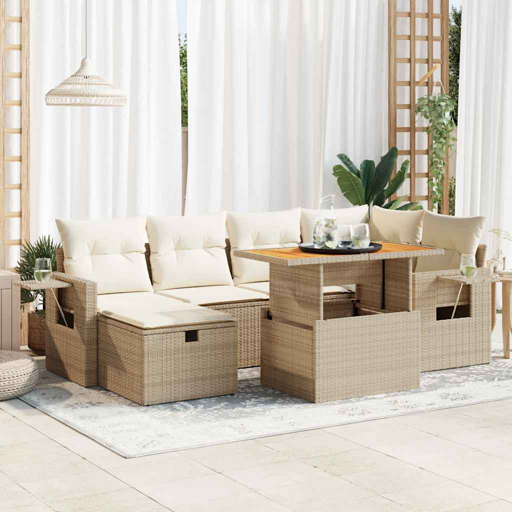 Set Divano da Giardino 8 pz con Cuscini Beige Polyrattan Acacia