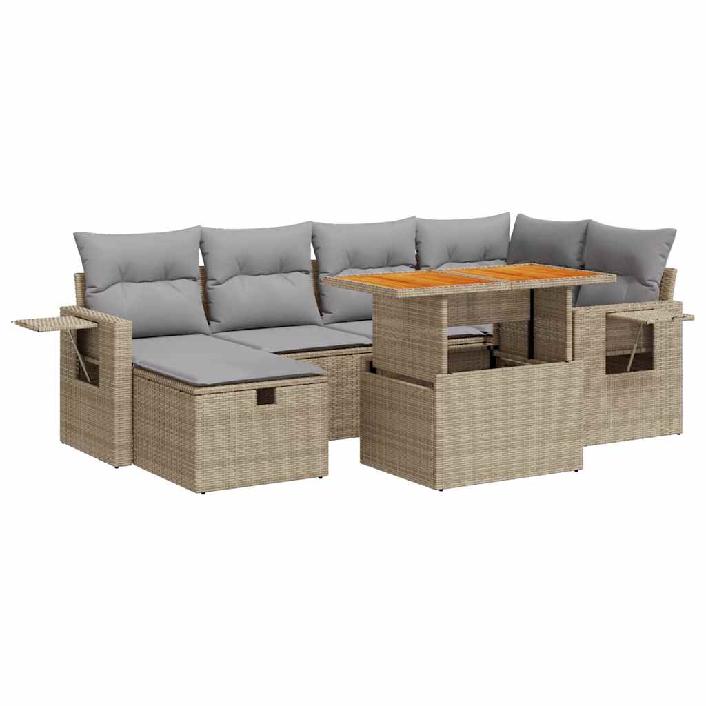 Set Divano da Giardino 8 pz con Cuscini Beige Polyrattan Acacia