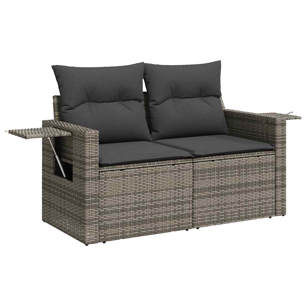 Set Divano da Giardino 8pz con Cuscini Grigio Polyrattan Acacia