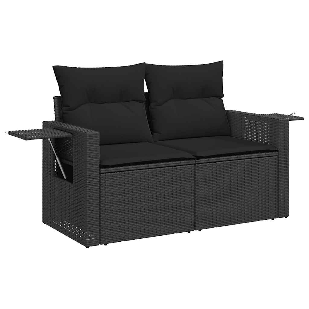 Set Divani da Giardino 5 pz con Cuscini Nero Polyrattan Acacia