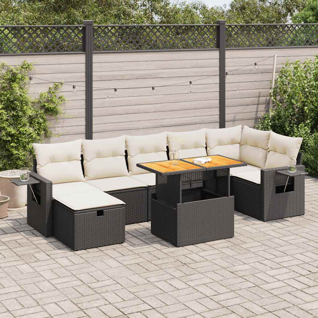 Set Divani da Giardino 5 pz con Cuscini Nero Polyrattan Acacia