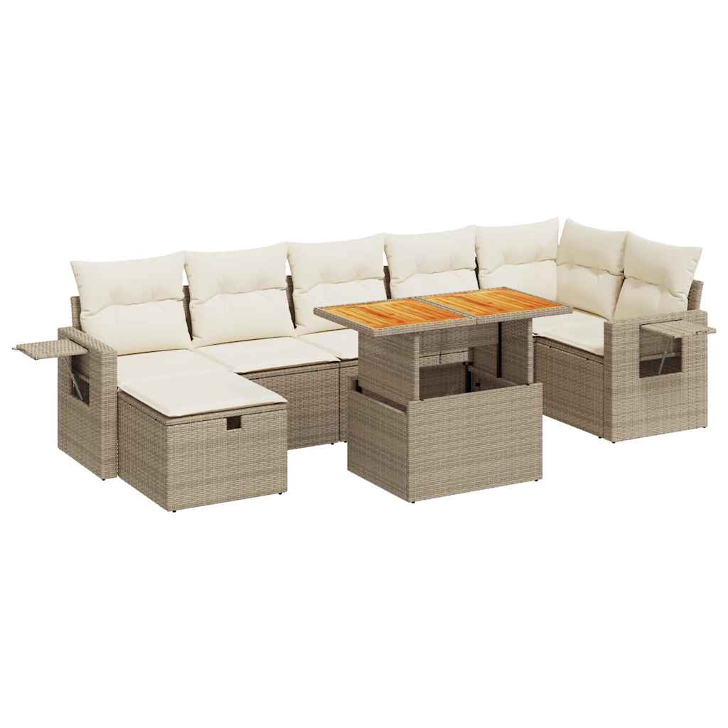 Set Divano da Giardino 5 pz con Cuscini Beige Polyrattan Acacia