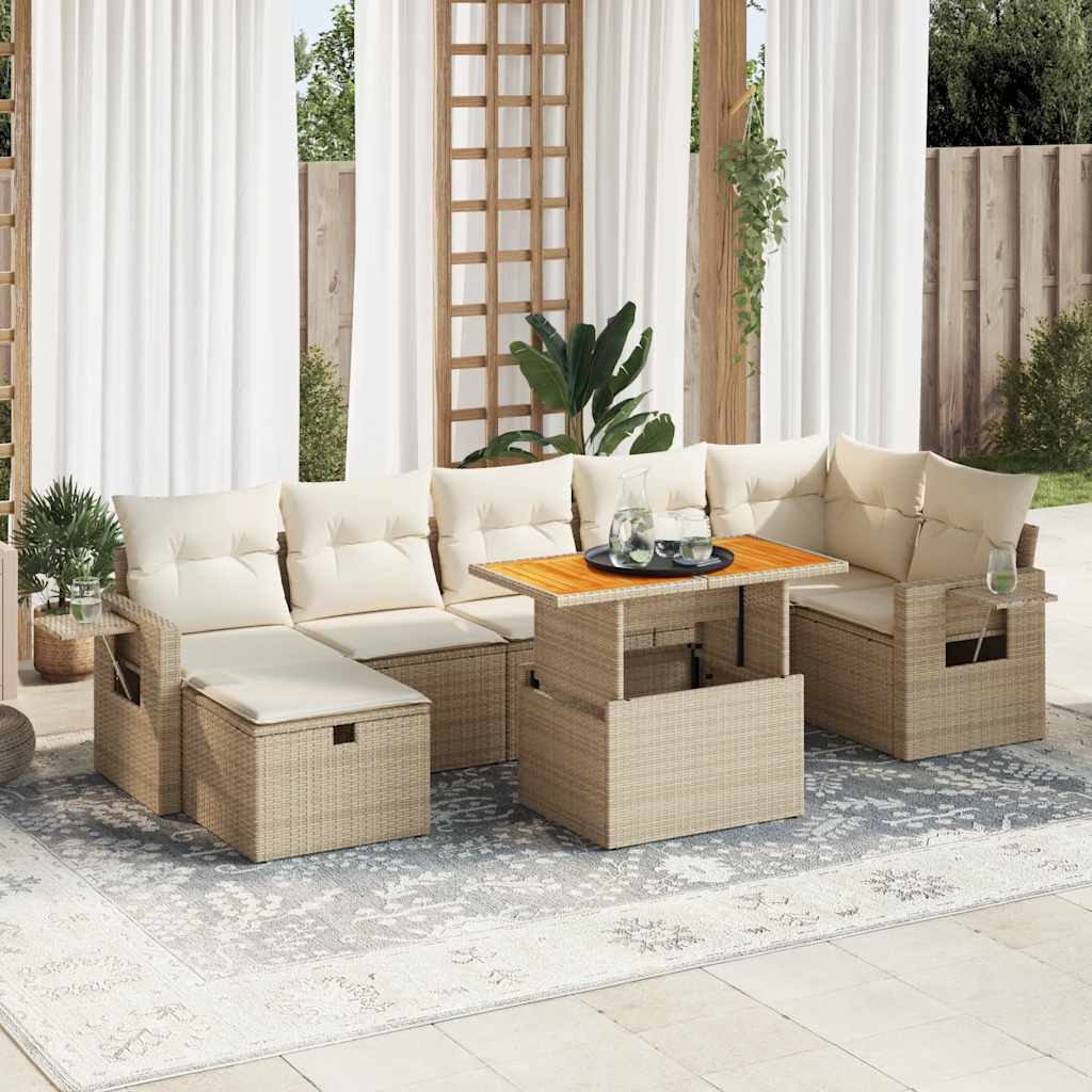 Set Divano da Giardino 5 pz con Cuscini Beige Polyrattan Acacia