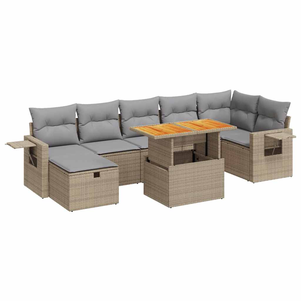 Set Divano da Giardino 5 pz con Cuscini Beige Polyrattan Acacia