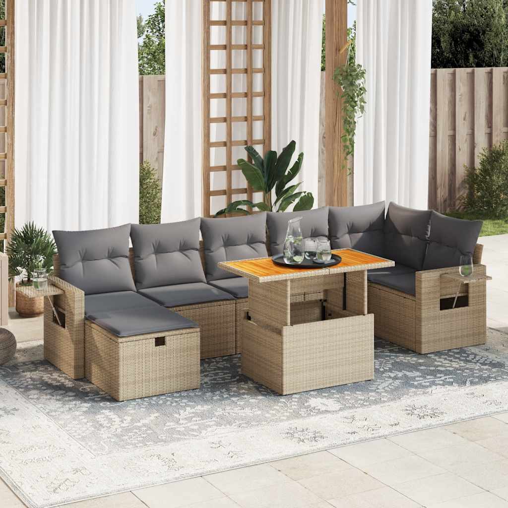 Set Divano da Giardino 5 pz con Cuscini Beige Polyrattan Acacia