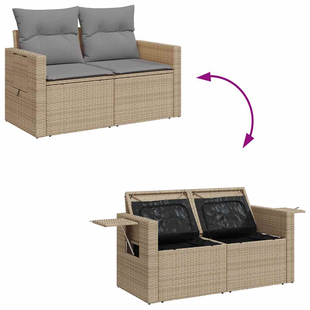 Set Divano da Giardino 9 pz con Cuscini Beige Polyrattan Acacia