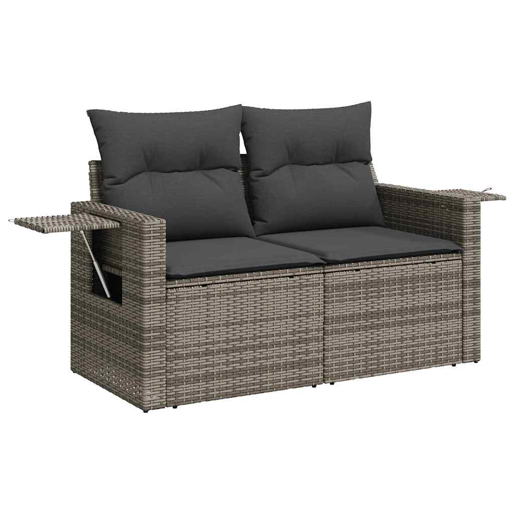 Set Divano da Giardino 9pz con Cuscini Grigio Polyrattan Acacia