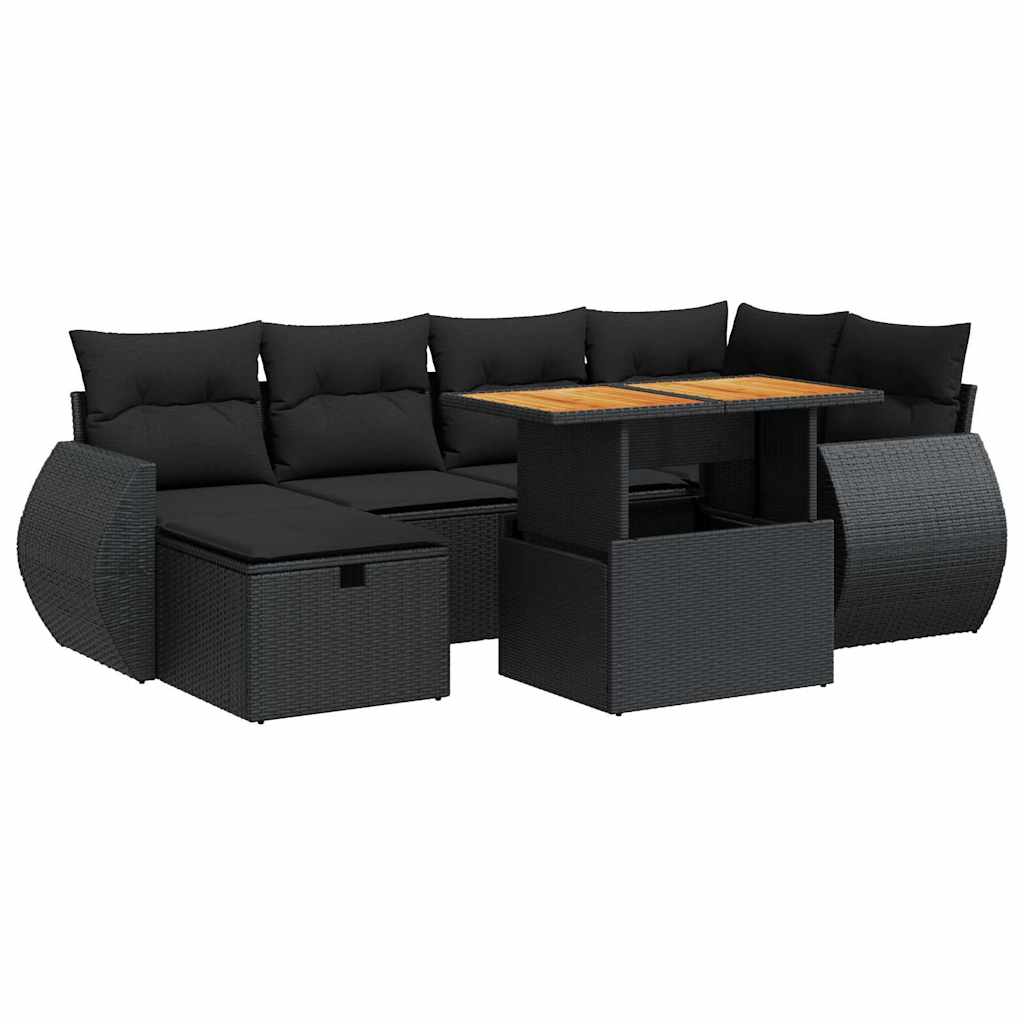 Set Divani da Giardino con Cuscini 8 pz Nero Polyrattan Acacia