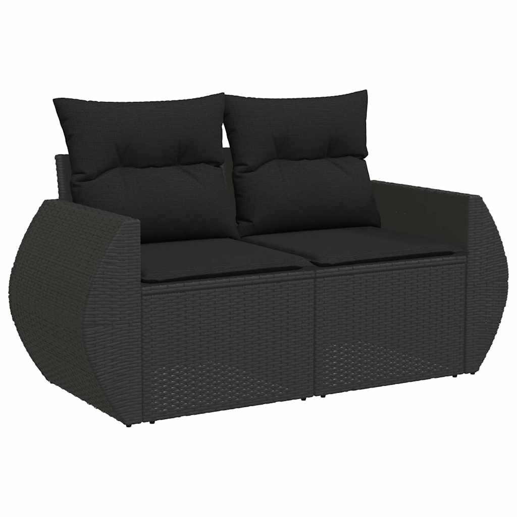 Set Divani da Giardino con Cuscini 8 pz Nero Polyrattan Acacia