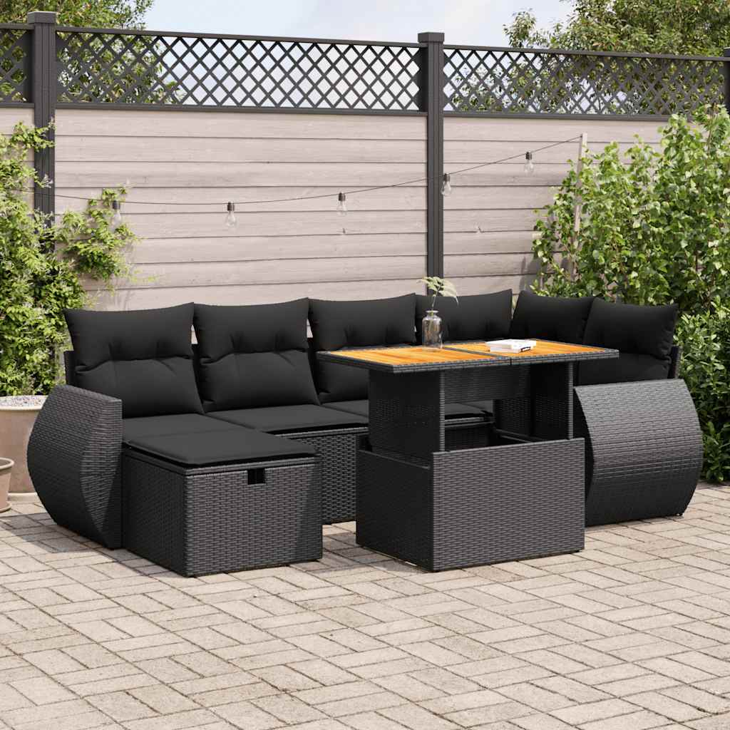 Set Divani da Giardino con Cuscini 8 pz Nero Polyrattan Acacia