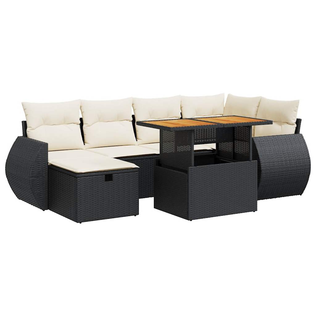 Set Divani da Giardino con Cuscini 8 pz Nero Polyrattan Acacia