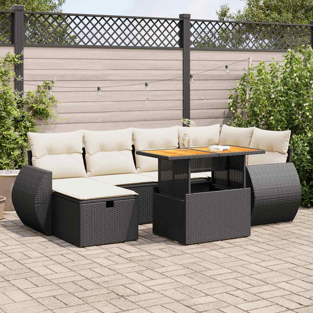 Set Divani da Giardino con Cuscini 8 pz Nero Polyrattan Acacia