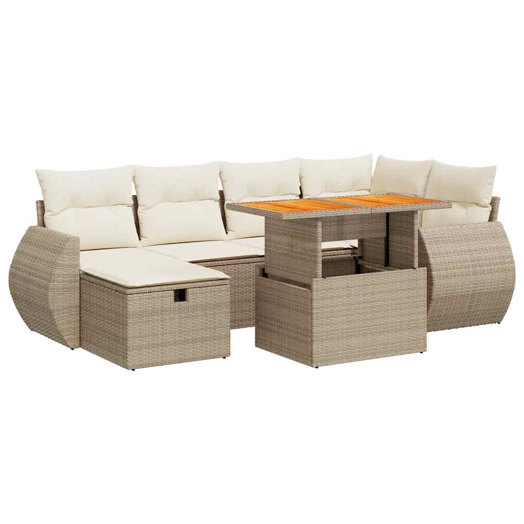 Set Divano da Giardino 8 pz con Cuscini Beige Polyrattan Acacia