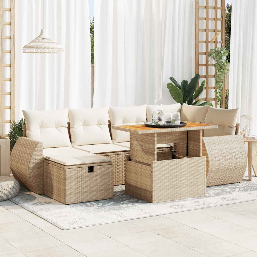 Set Divano da Giardino 8 pz con Cuscini Beige Polyrattan Acacia