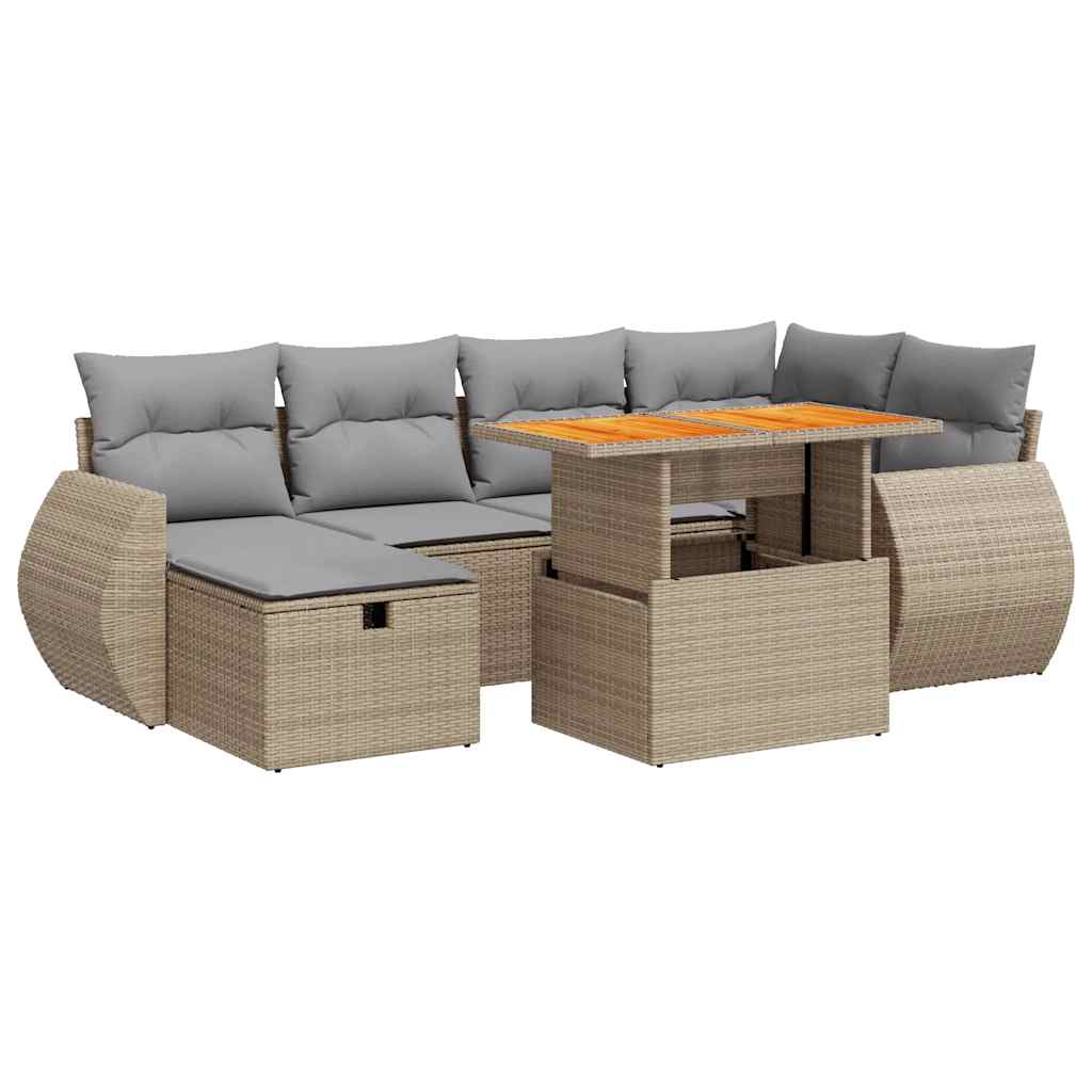 Set Divano da Giardino 8 pz con Cuscini Beige Polyrattan Acacia