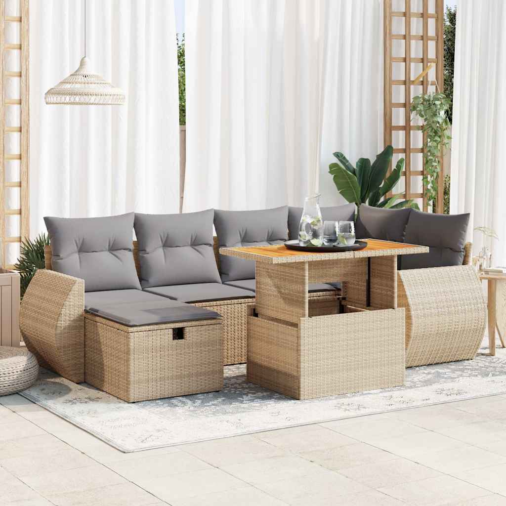 Set Divano da Giardino 8 pz con Cuscini Beige Polyrattan Acacia