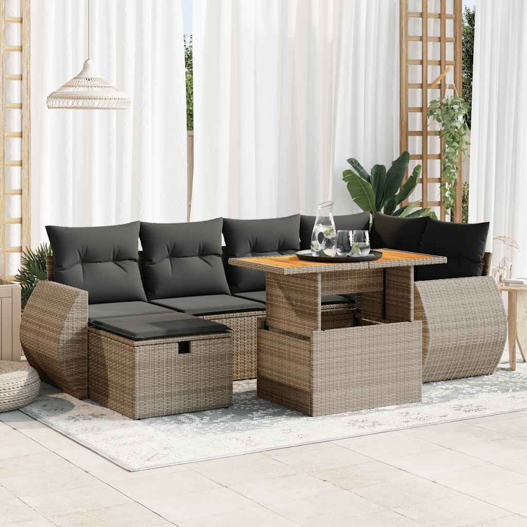 Set Divano da Giardino 8pz con Cuscini Grigio Polyrattan Acacia