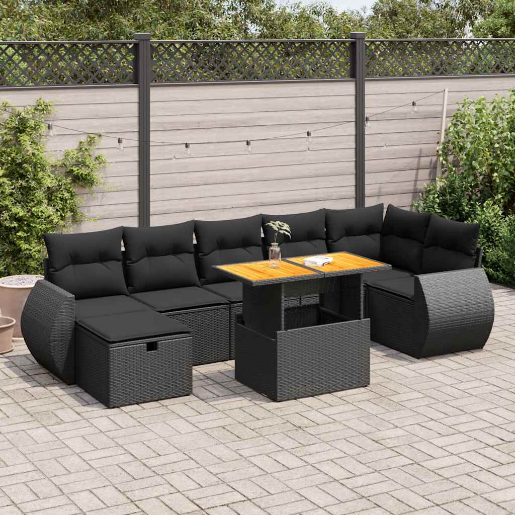 Set Divani da Giardino 5 pz con Cuscini Nero Polyrattan Acacia