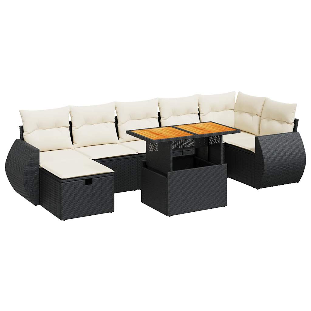 Set Divani da Giardino 5 pz con Cuscini Nero Polyrattan Acacia