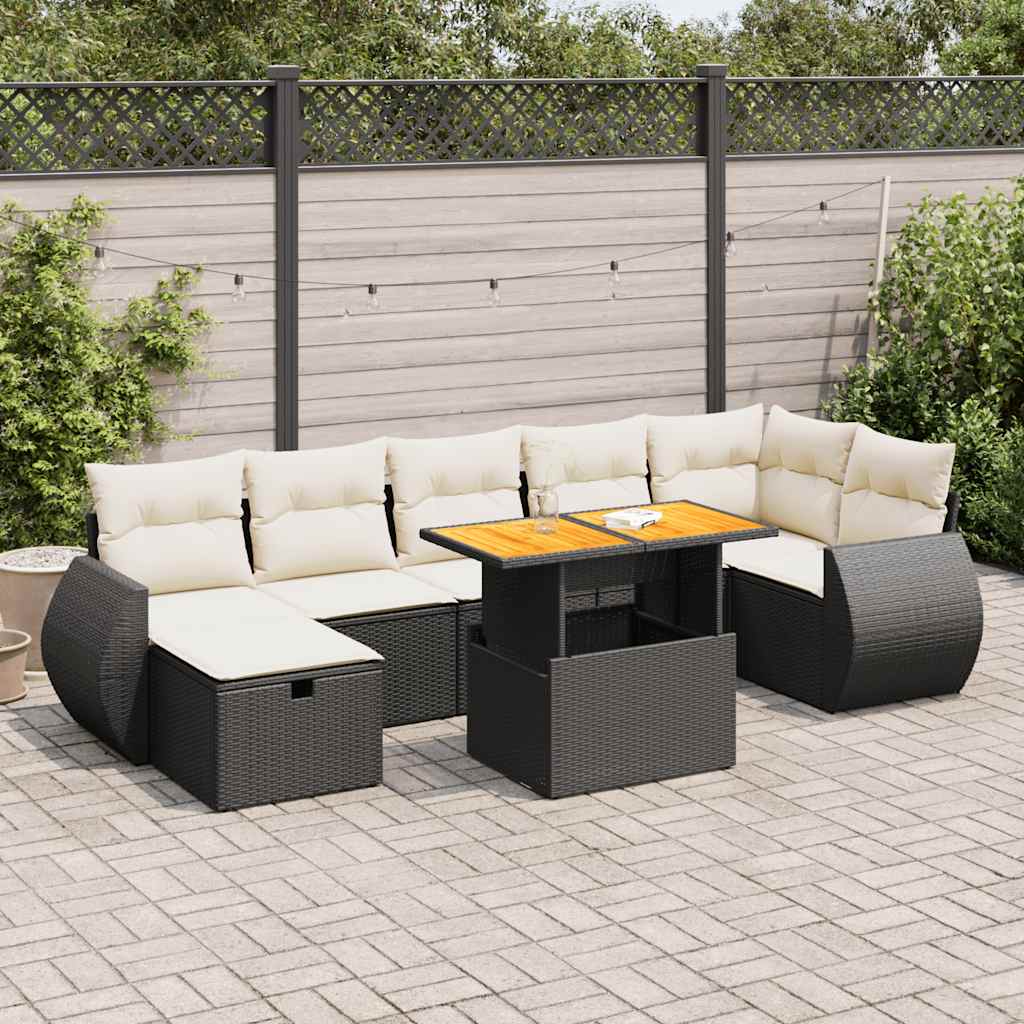 Set Divani da Giardino 5 pz con Cuscini Nero Polyrattan Acacia