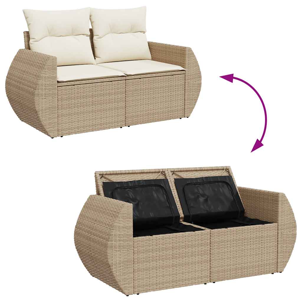 Set Divano da Giardino 5 pz con Cuscini Beige Polyrattan Acacia