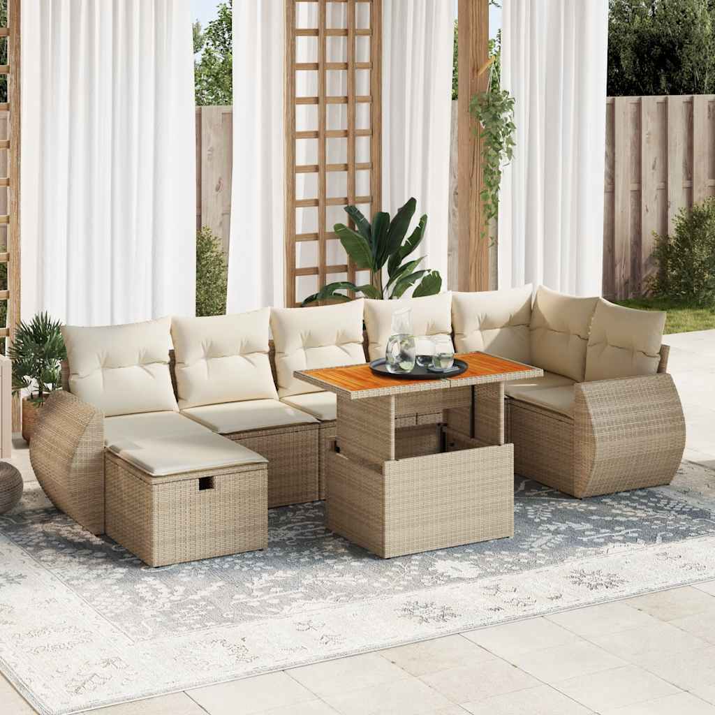 Set Divano da Giardino 5 pz con Cuscini Beige Polyrattan Acacia