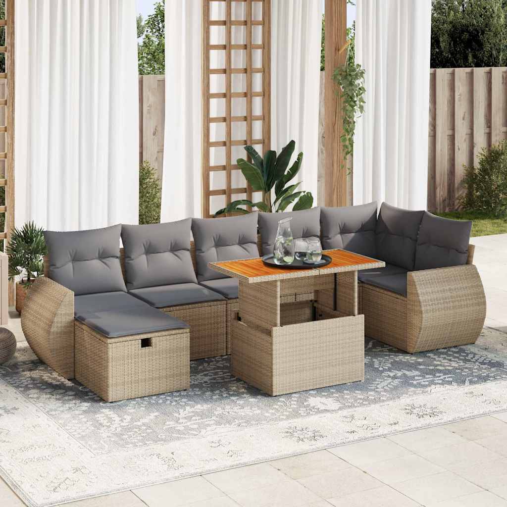 Set Divano da Giardino 5 pz con Cuscini Beige Polyrattan Acacia