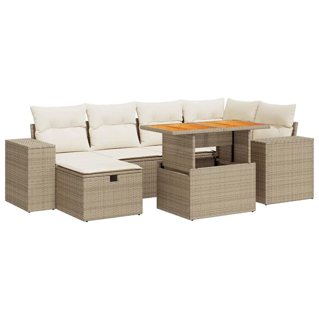 Set Divano da Giardino 8 pz con Cuscini Beige Polyrattan Acacia