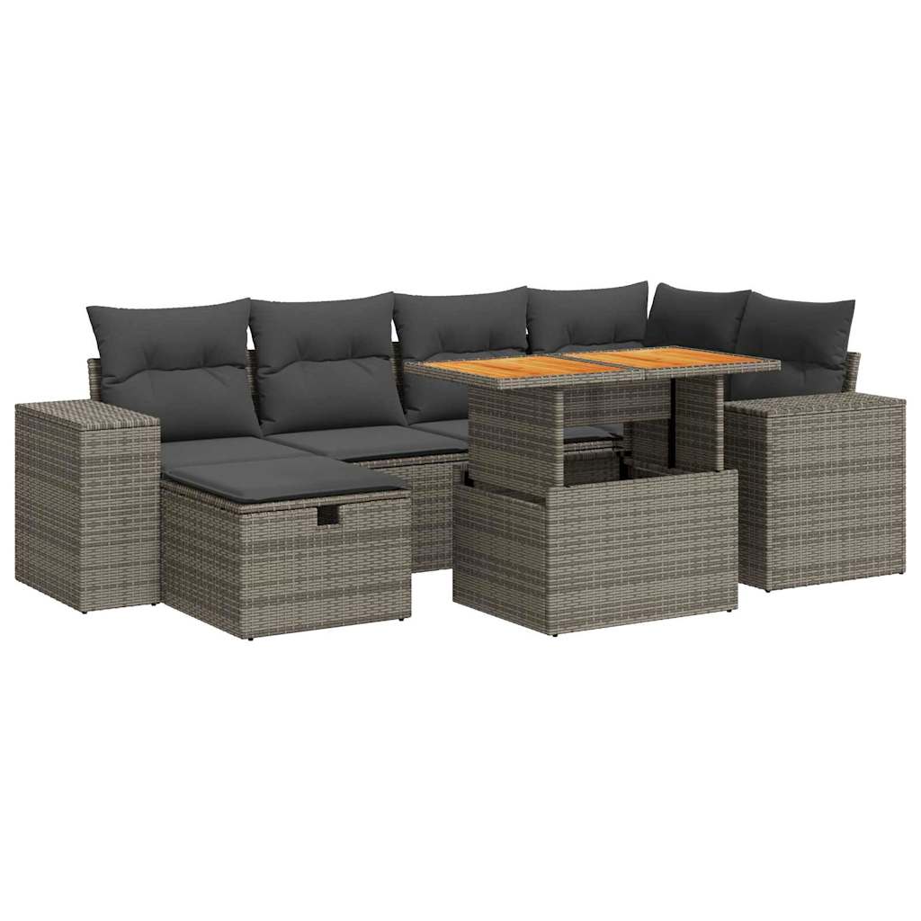 Set Divano da Giardino 8pz con Cuscini Grigio Polyrattan Acacia