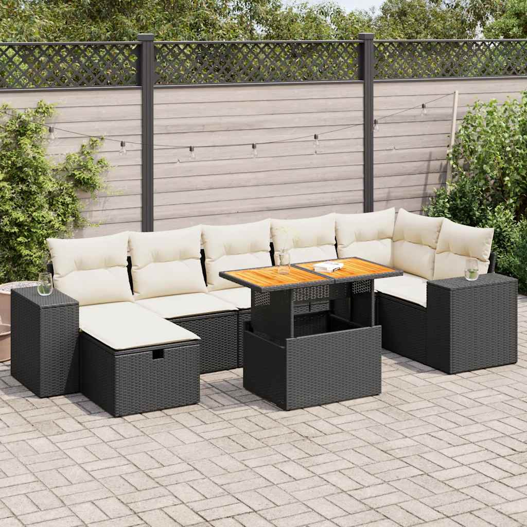 Set Divani da Giardino 5 pz con Cuscini Nero Polyrattan Acacia