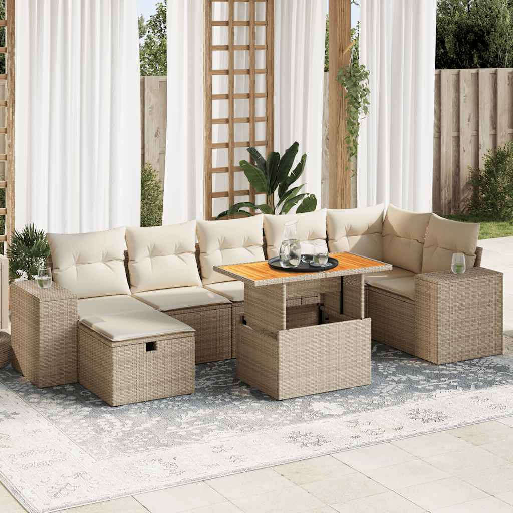 Set Divano da Giardino 5 pz con Cuscini Beige Polyrattan Acacia