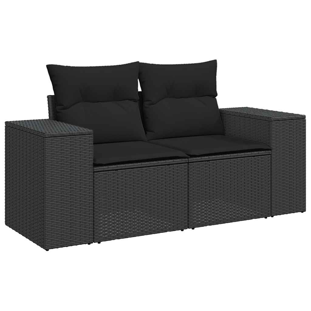 Set Divani da Giardino 9 pz con Cuscini Nero Polyrattan Acacia