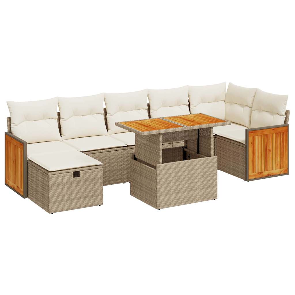 Set Divano da Giardino 5 pz con Cuscini Beige in Polyrattan