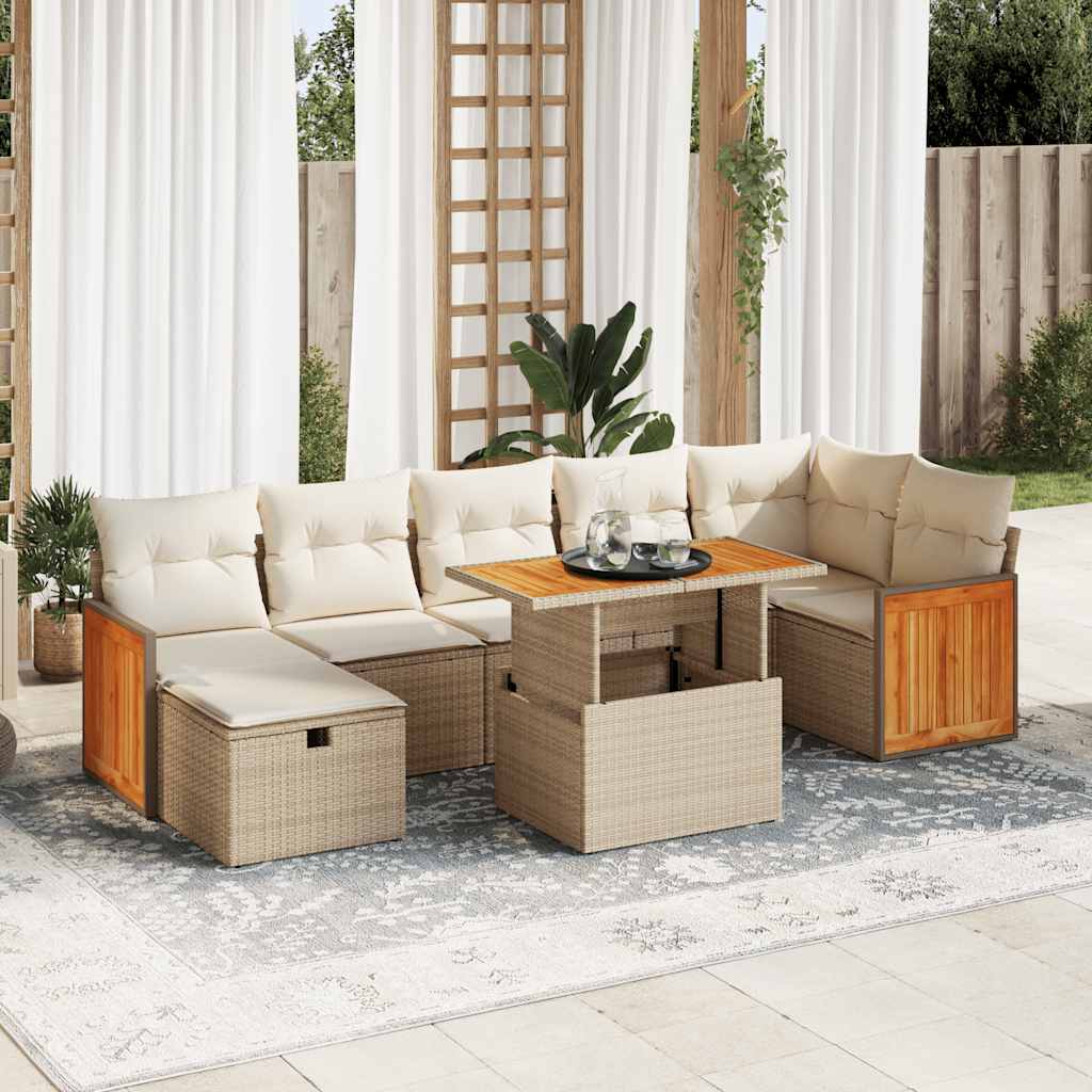 Set Divano da Giardino 5 pz con Cuscini Beige in Polyrattan