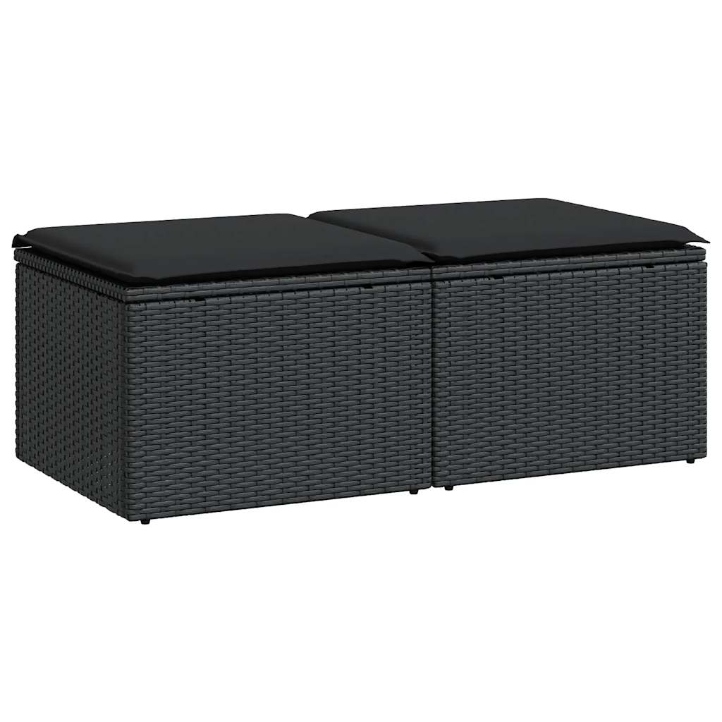 Set Divani da Giardino con Cuscini 2 pz Nero Polyrattan Acacia