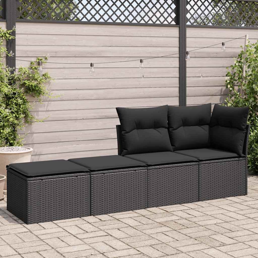 Set Divani da Giardino con Cuscini 2 pz Nero Polyrattan Acacia