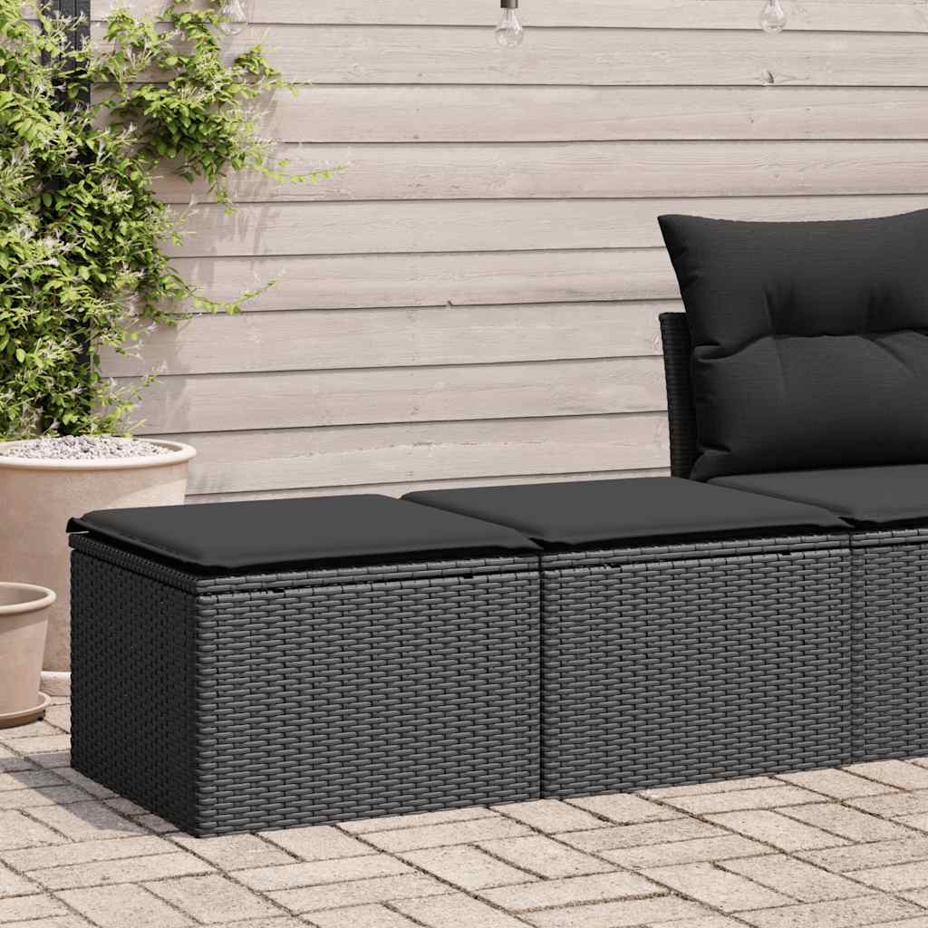 Set Divani da Giardino con Cuscini 2 pz Nero Polyrattan Acacia