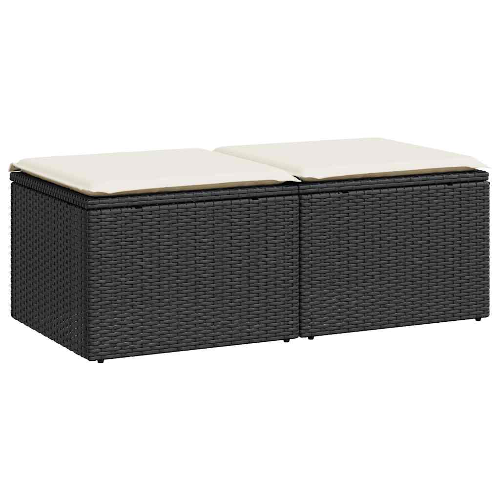 Set Divani da Giardino con Cuscini 2 pz Nero Polyrattan Acacia