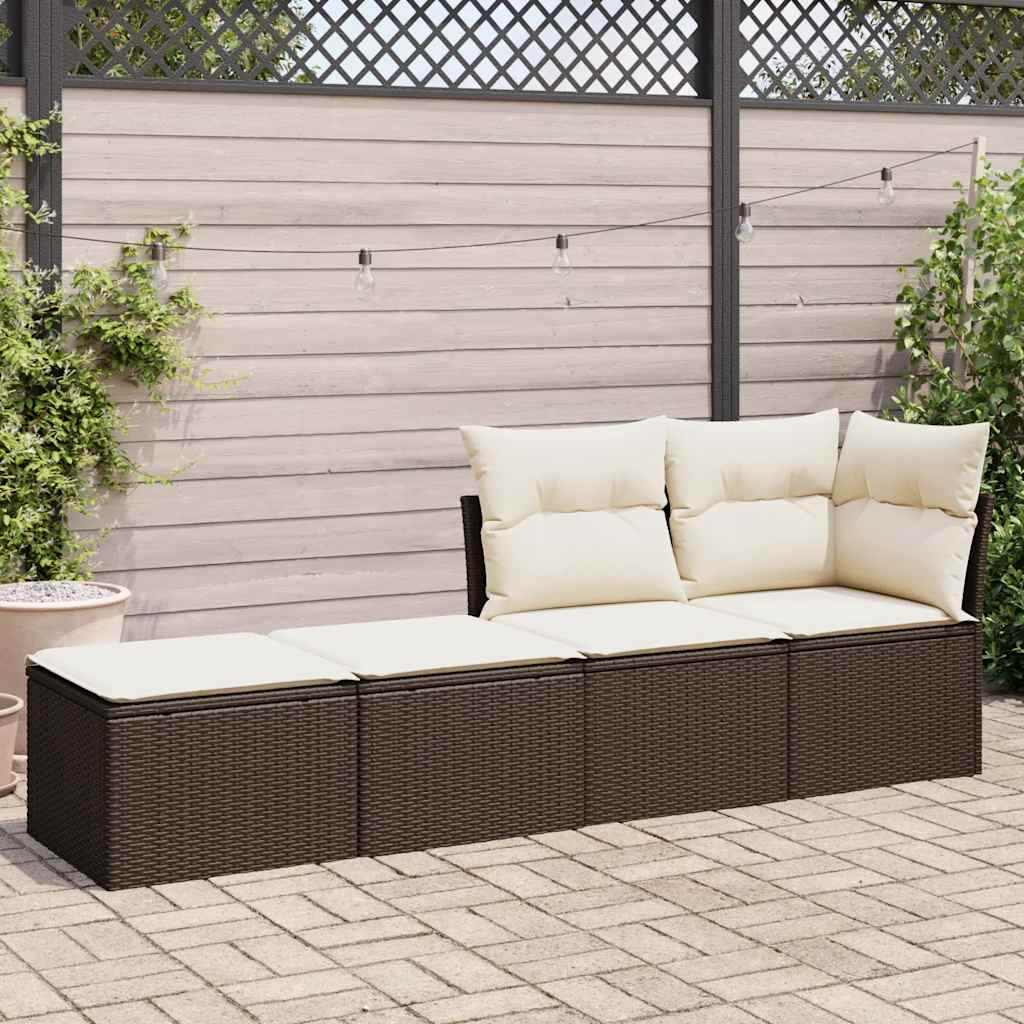 Set Divano Giardino 4 pz con Cuscini Marrone Polyrattan Acacia